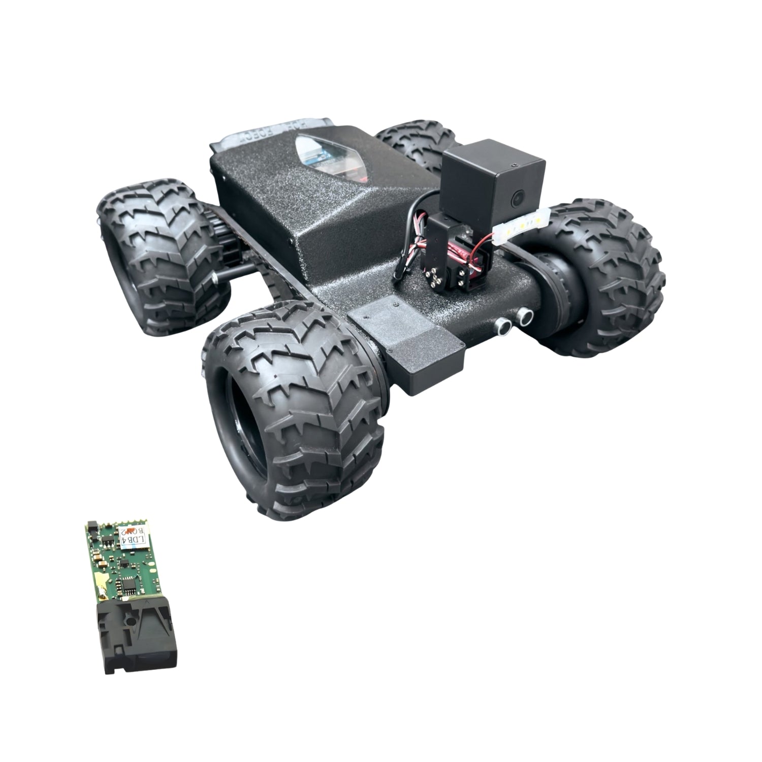 Hellcat Xplorer black inspection robot equipped with laser distance sensor.