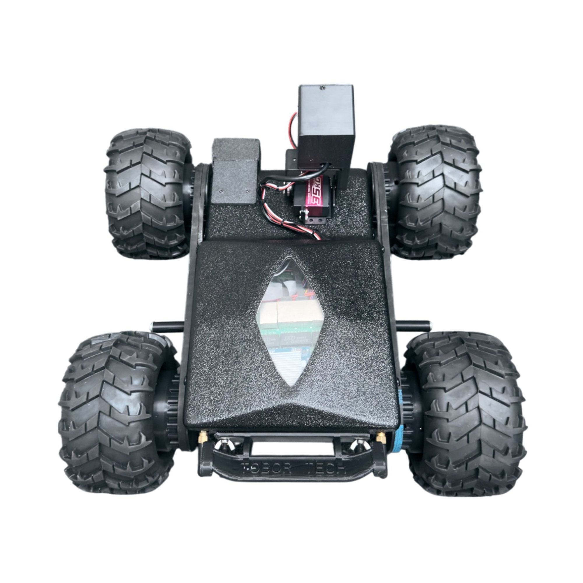 Overhead view of the Hellcat Xplorer matte black aluminum body and dual camera mount.