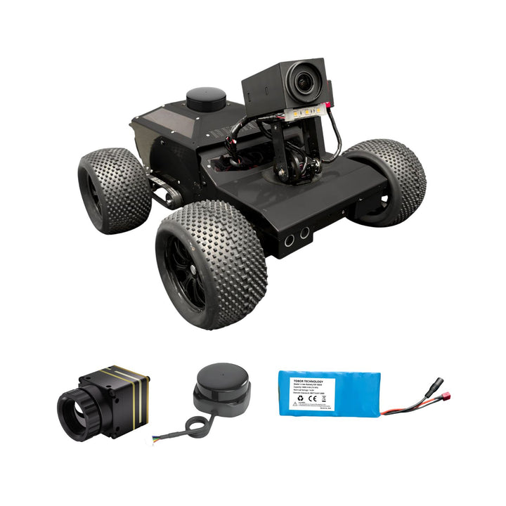 Robot chassis with components on a white background