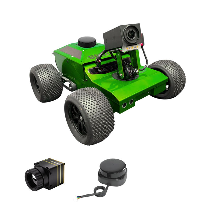 Green robot chassis with additional components on a white background