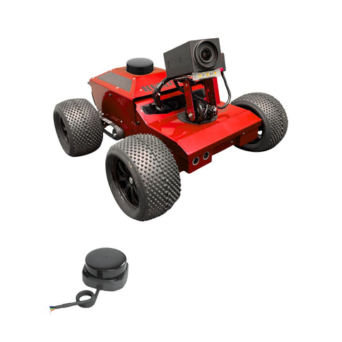 Red Hellcat Optimus crawlspace robot with LiDAR mapping module.