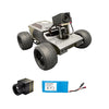 Robotic vehicle with camera, battery, and additional camera on a white background
