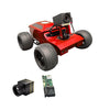Red robot chassis with cameras and components on a white background
