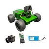 Green robot chassis with camera and battery on a white background