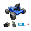 Blue robot chassis with components on a white background