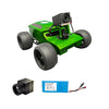 Green robot chassis with camera and battery on a white background
