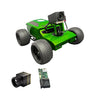Green robot chassis with cameras and components on a white background