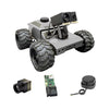 Robot chassis with large wheels and electronic components on a white background