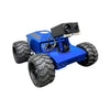 Blue robot chassis with large wheels on a white background