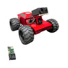 Red robot chassis with large wheels and a camera on a white background