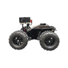 Black robot with large wheels on a white background
